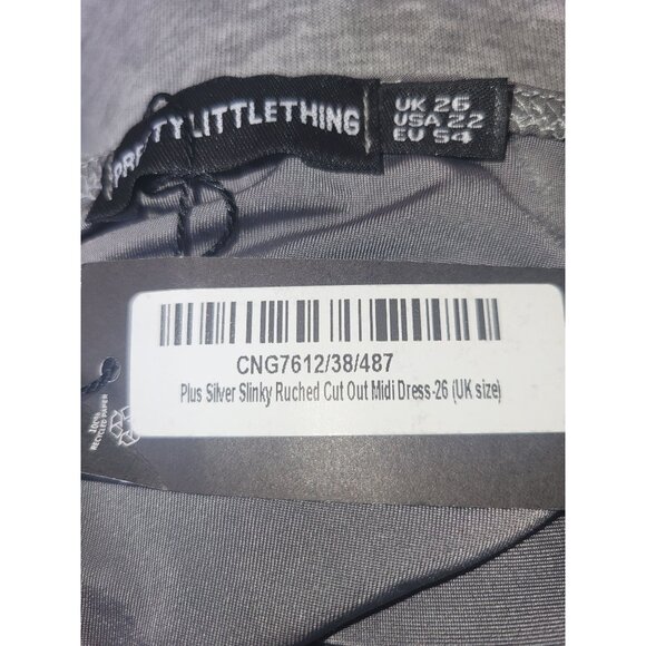 PrettyLittleThing Plus Silver Slinky Ruched Cut Out Midi Dress Size 22 - Picture 6 of 7